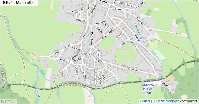 Křivá - mapa ulice