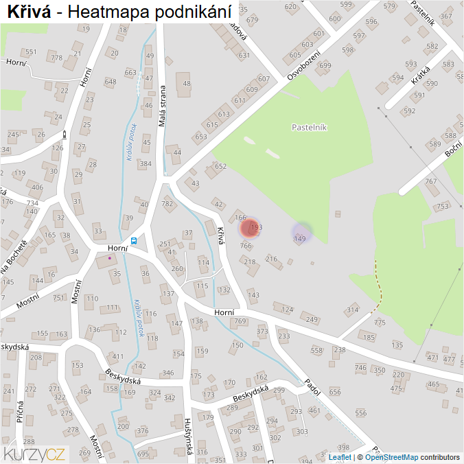 Mapa Křivá - Firmy v ulici.