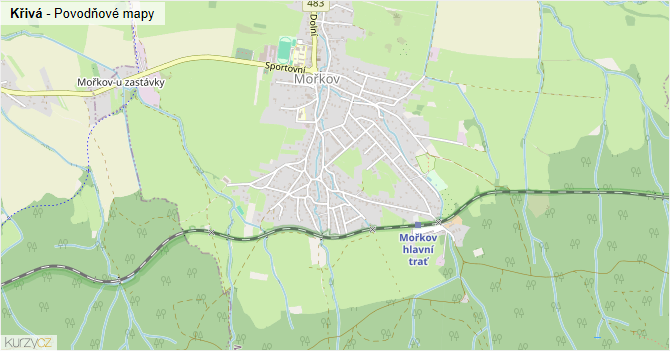 Křivá - záplavové mapy stoleté vody