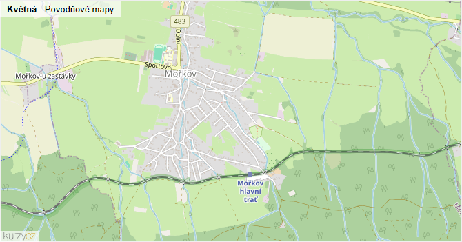 Květná - záplavové mapy stoleté vody