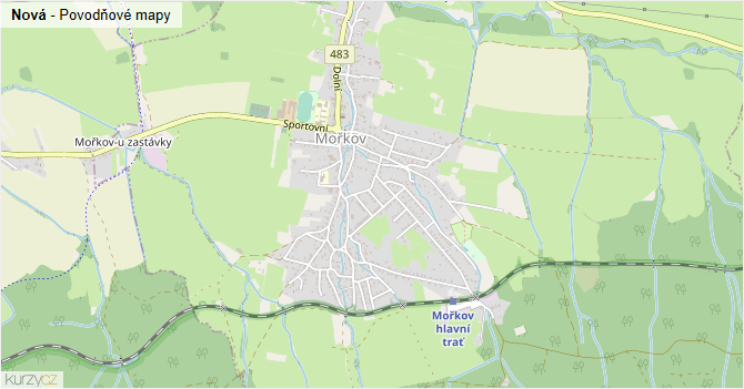 Nová - záplavové mapy stoleté vody