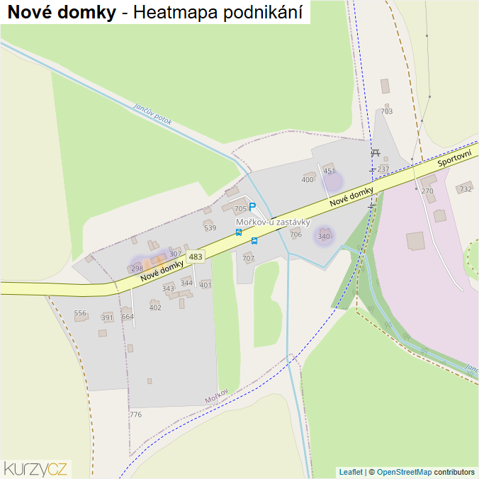 Mapa Nové domky - Firmy v ulici.