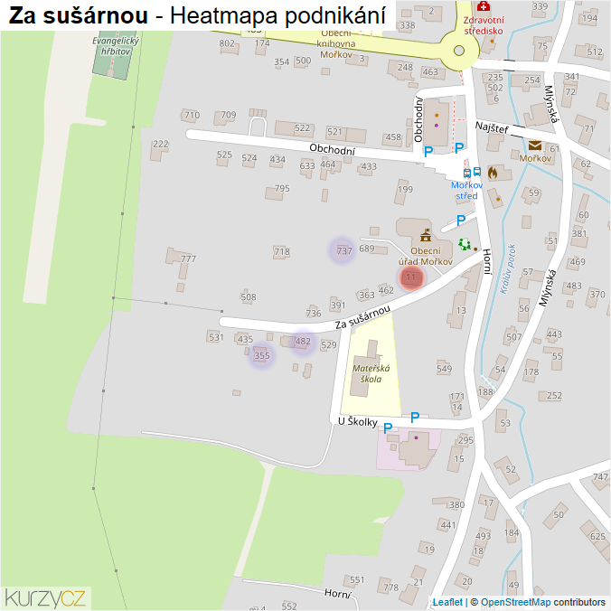 Mapa Za sušárnou - Firmy v ulici.