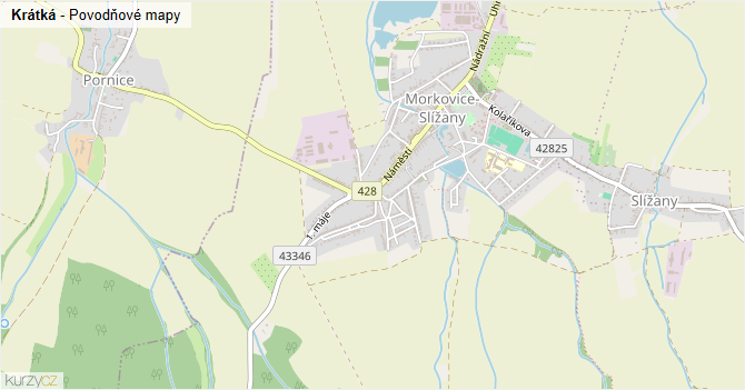 Krátká - záplavové mapy stoleté vody