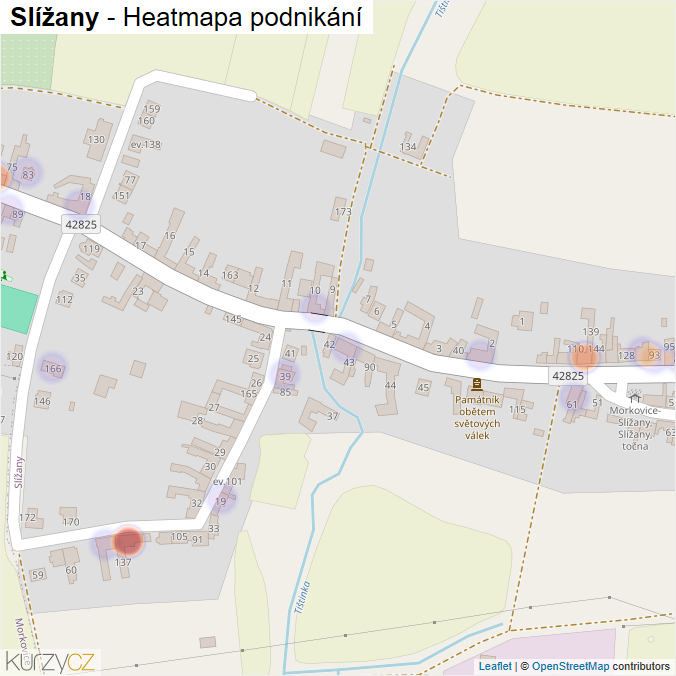 Mapa Slížany - Firmy v části obce.