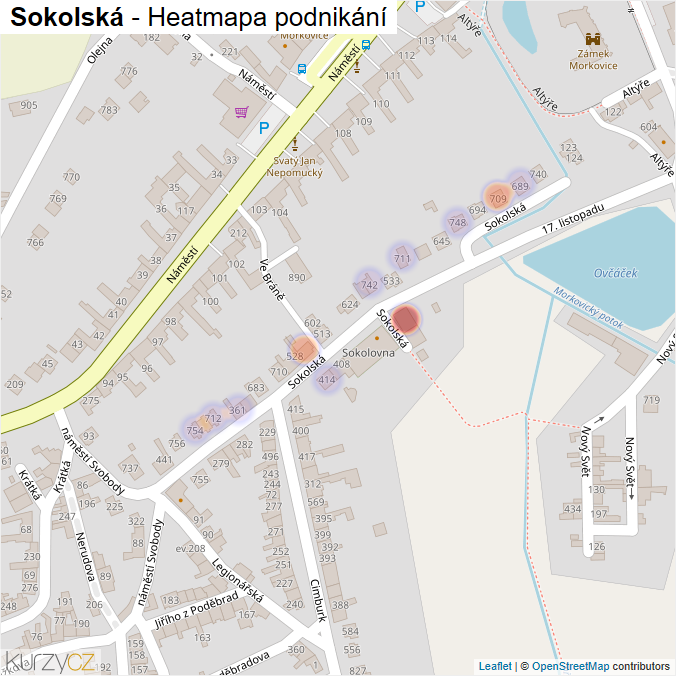 Mapa Sokolská - Firmy v ulici.