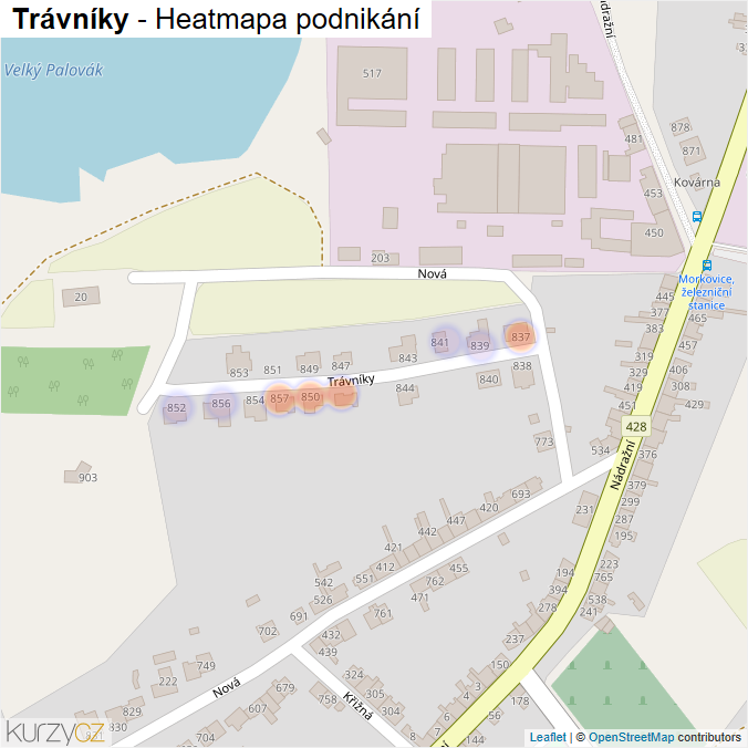 Mapa Trávníky - Firmy v ulici.