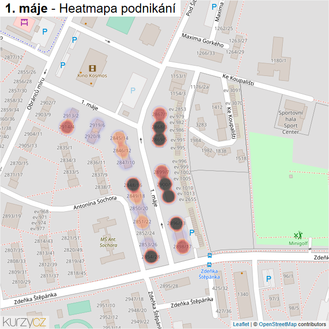 Mapa 1. máje - Firmy v ulici.
