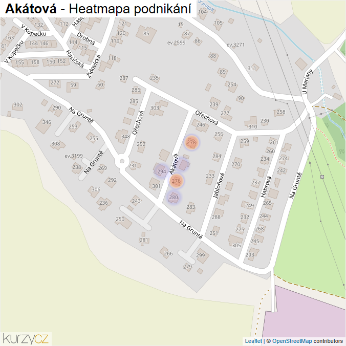 Mapa Akátová - Firmy v ulici.