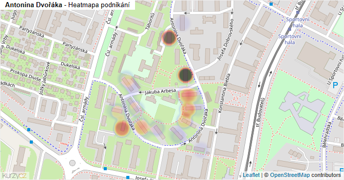 Antonína Dvořáka - mapa podnikání