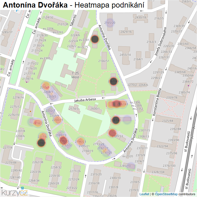 Mapa Antonína Dvořáka - Firmy v ulici.