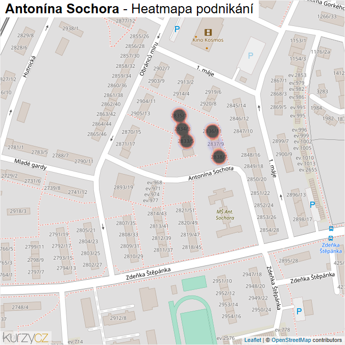 Mapa Antonína Sochora - Firmy v ulici.