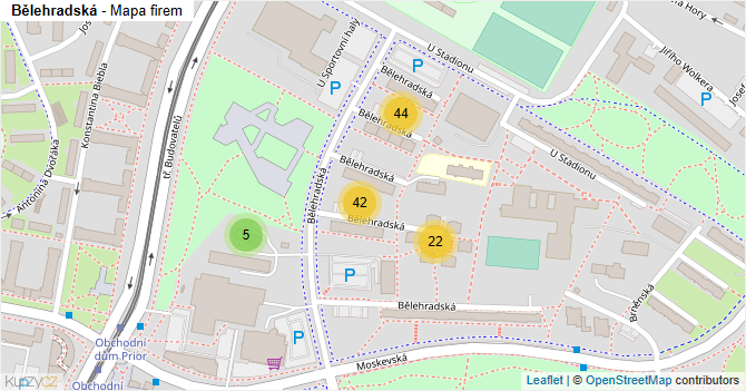 Bělehradská - mapa firem