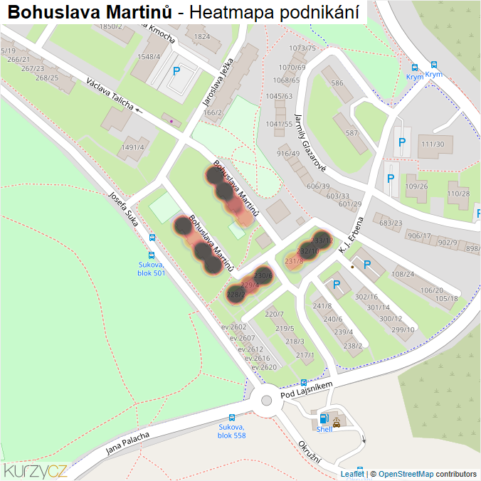 Mapa Bohuslava Martinů - Firmy v ulici.