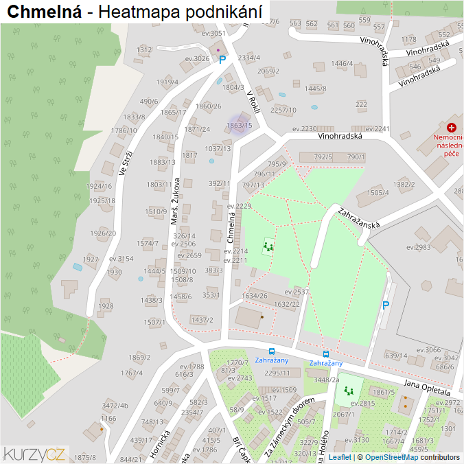Mapa Chmelná - Firmy v ulici.