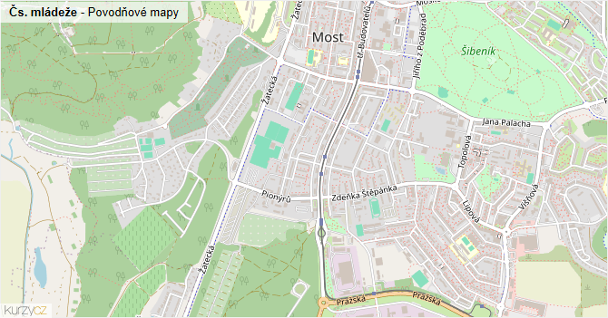 Čs. mládeže - záplavové mapy stoleté vody