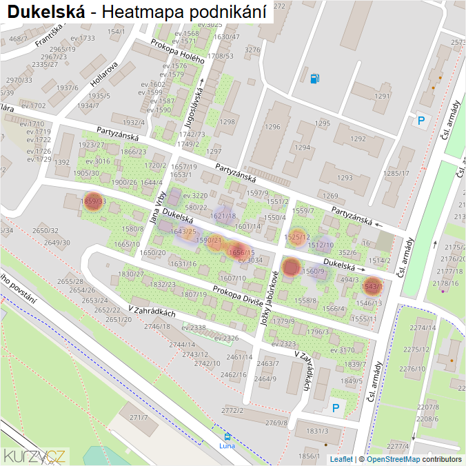 Mapa Dukelská - Firmy v ulici.