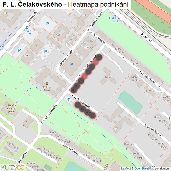 Mapa F. L. Čelakovského - Firmy v ulici.