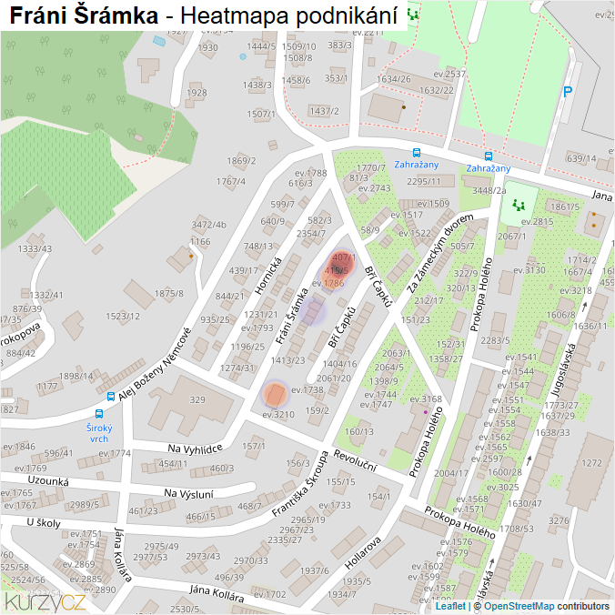 Mapa Fráni Šrámka - Firmy v ulici.