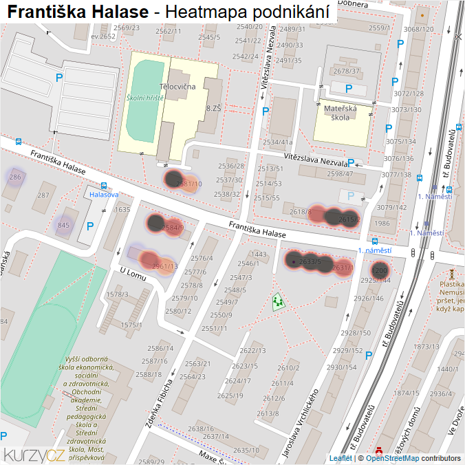 Mapa Františka Halase - Firmy v ulici.