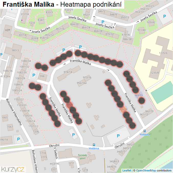 Mapa Františka Malíka - Firmy v ulici.