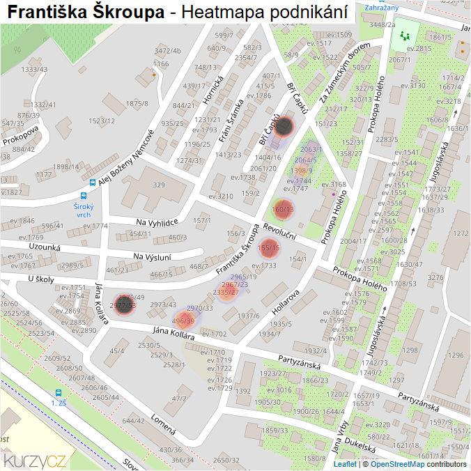 Mapa Františka Škroupa - Firmy v ulici.