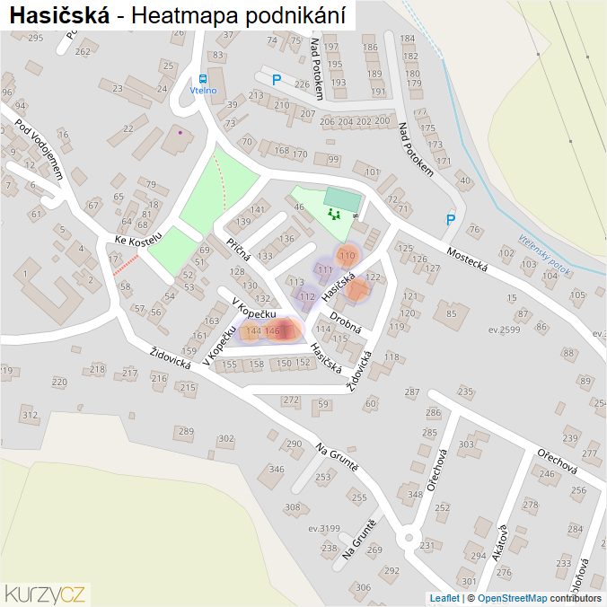Mapa Hasičská - Firmy v ulici.