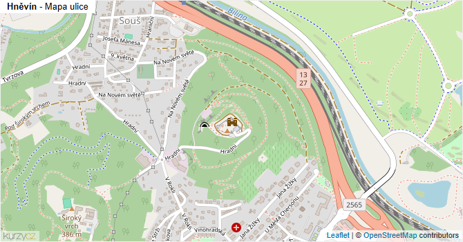 Hněvín - mapa ulice