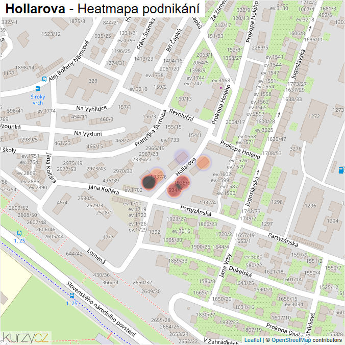 Mapa Hollarova - Firmy v ulici.