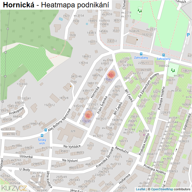 Mapa Hornická - Firmy v ulici.