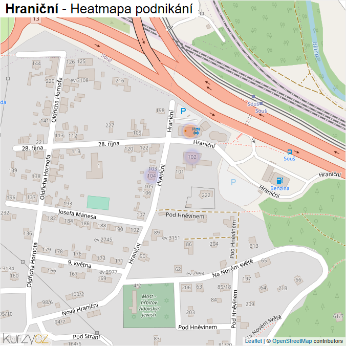 Mapa Hraniční - Firmy v ulici.