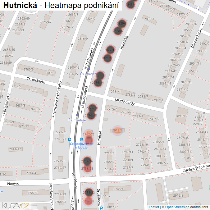 Mapa Hutnická - Firmy v ulici.
