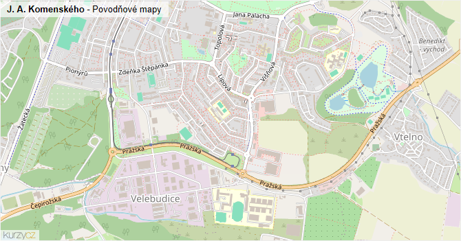 J. A. Komenského - záplavové mapy stoleté vody