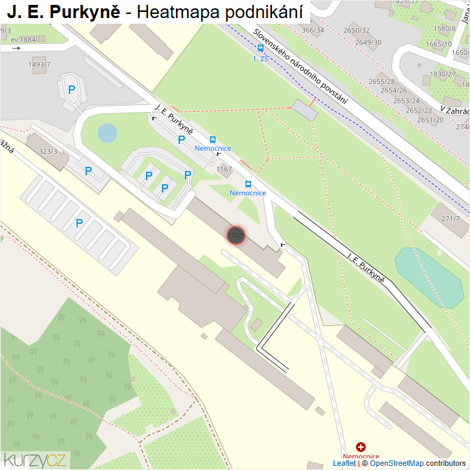 Mapa J. E. Purkyně - Firmy v ulici.