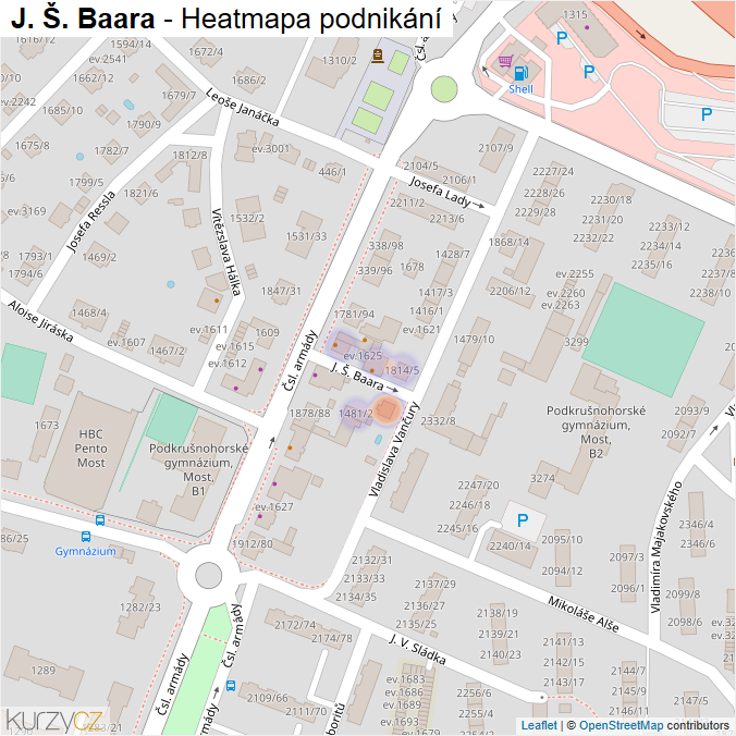 Mapa J. Š. Baara - Firmy v ulici.