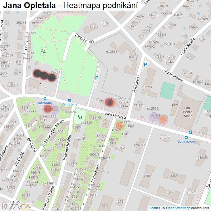 Mapa Jana Opletala - Firmy v ulici.
