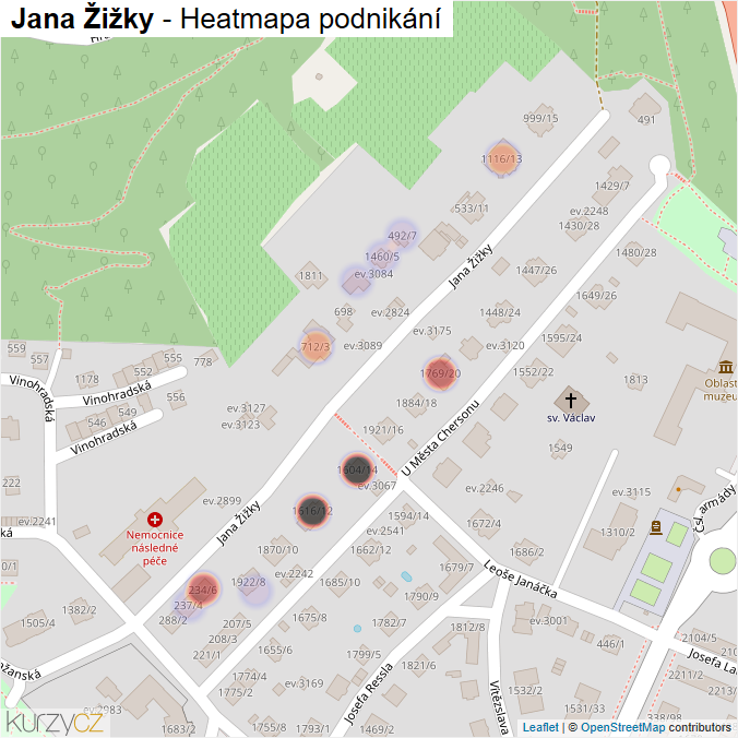 Mapa Jana Žižky - Firmy v ulici.