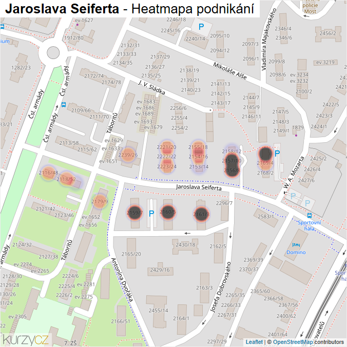 Mapa Jaroslava Seiferta - Firmy v ulici.
