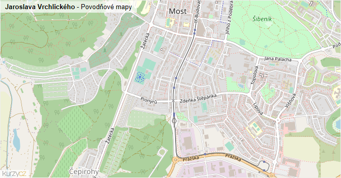 Jaroslava Vrchlického - záplavové mapy stoleté vody