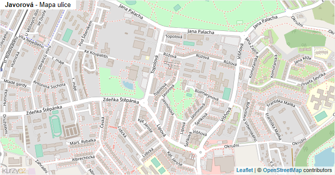 Javorová - mapa ulice