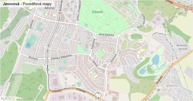 Javorová - záplavové mapy stoleté vody