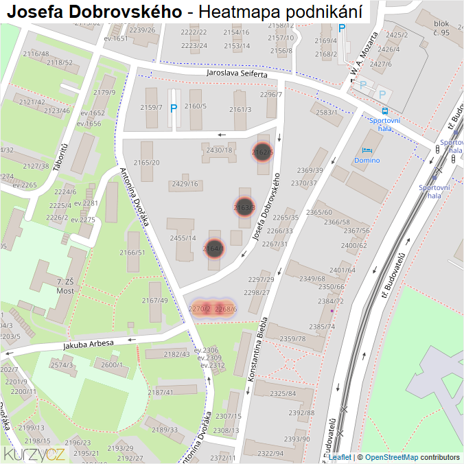 Mapa Josefa Dobrovského - Firmy v ulici.