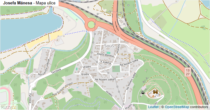 Josefa Mánesa - mapa ulice