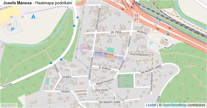 Josefa Mánesa - mapa podnikání