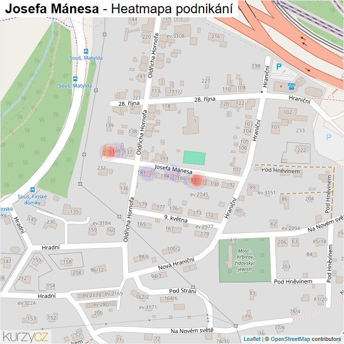 Mapa Josefa Mánesa - Firmy v ulici.