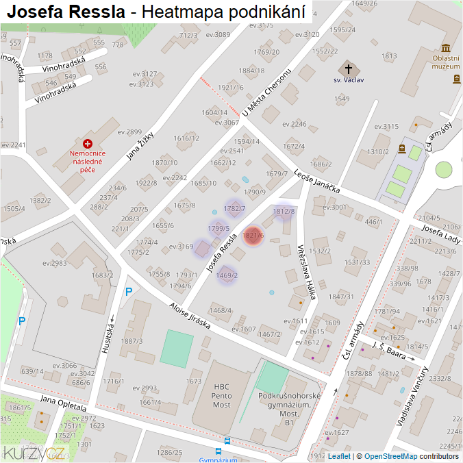 Mapa Josefa Ressla - Firmy v ulici.