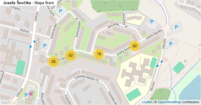 Josefa Ševčíka - mapa firem