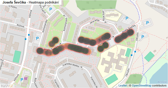 Josefa Ševčíka - mapa podnikání