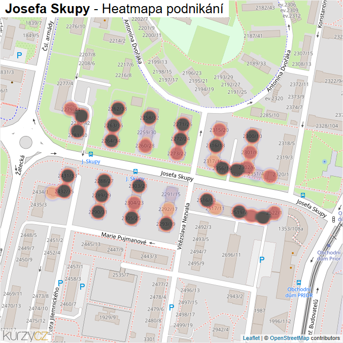 Mapa Josefa Skupy - Firmy v ulici.