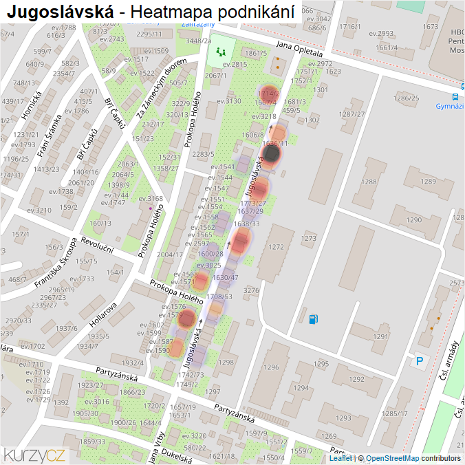 Mapa Jugoslávská - Firmy v ulici.